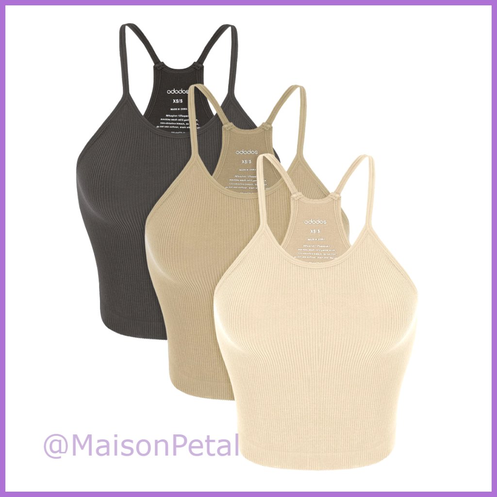 Seamless Rib-Knit Camisole Crop Tank Tops 3-Pack Slim Fit